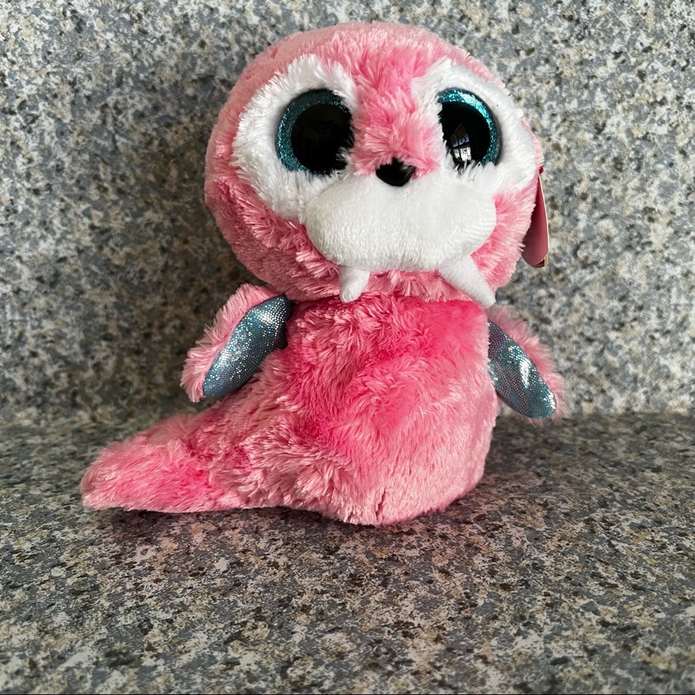Ty Beanie Boos TUSK the Pink WALRUS 6" Beanbag Plush Toy w/ Glitter Eyes